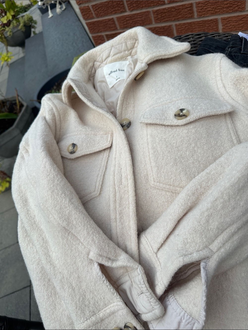 ARITZIA WILFRED FREE The Ganna Merino Wool Shirt Jacket Shacket , bone small